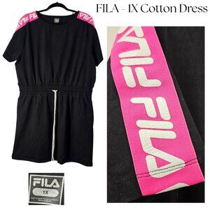 Plus Size 1X FILA Cotton & Spandex Dress - Casual, Athletic, Black, Hot Pink